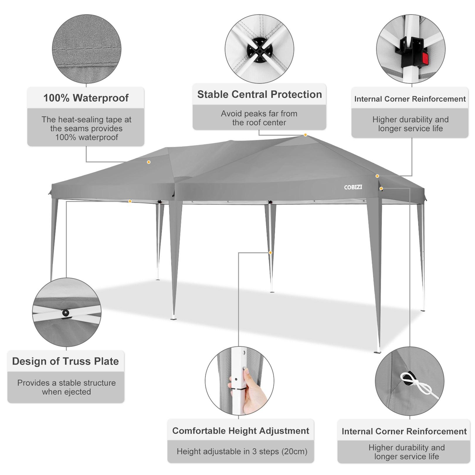 COBIZI Pop Up Canopy Large Party Tent Shelter 10'x20' with 6 Sidewalls - COBIZI