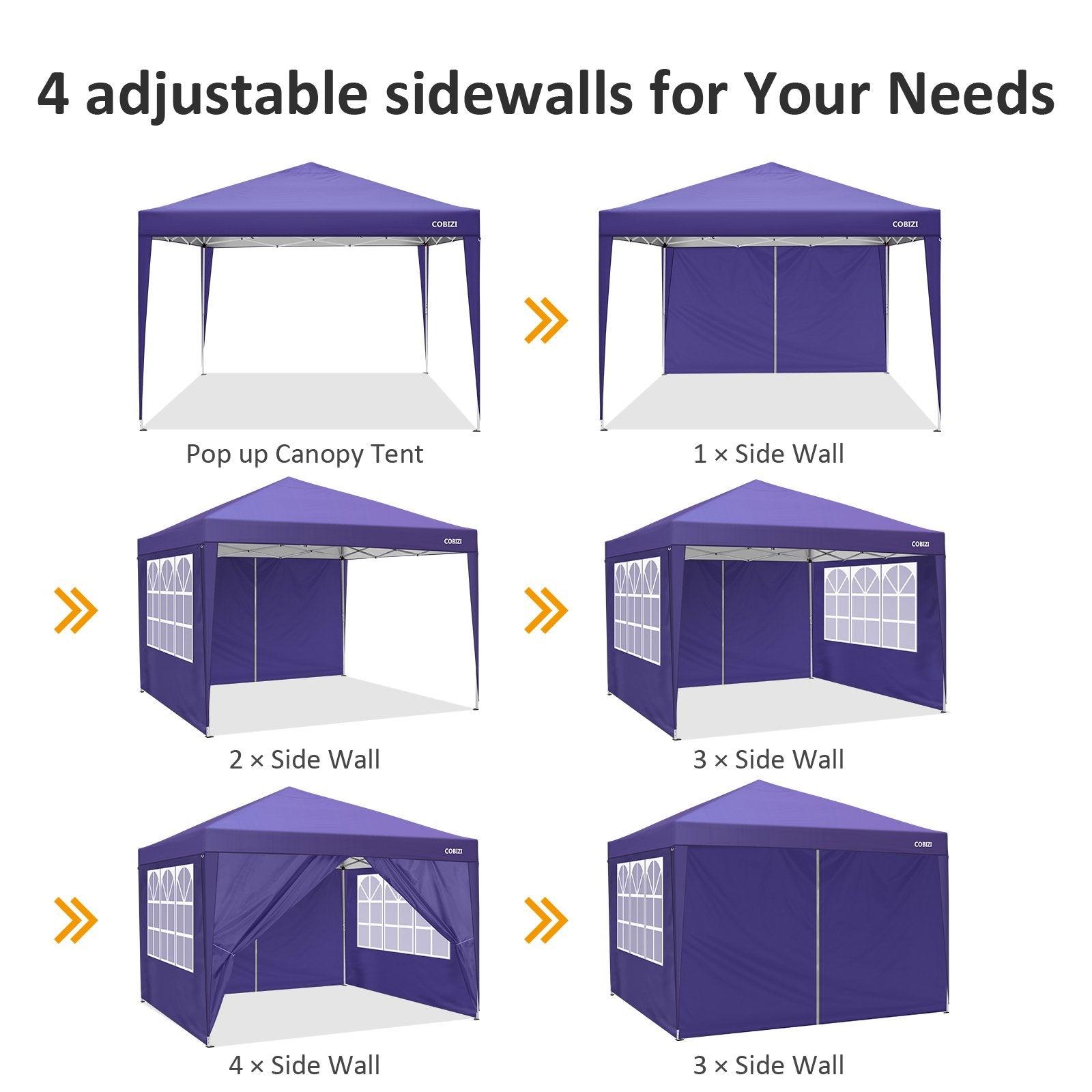 COBIZI Pop Up Canopy Shade Waterproof Tent 10'x10' with 4 Sidewalls - COBIZI