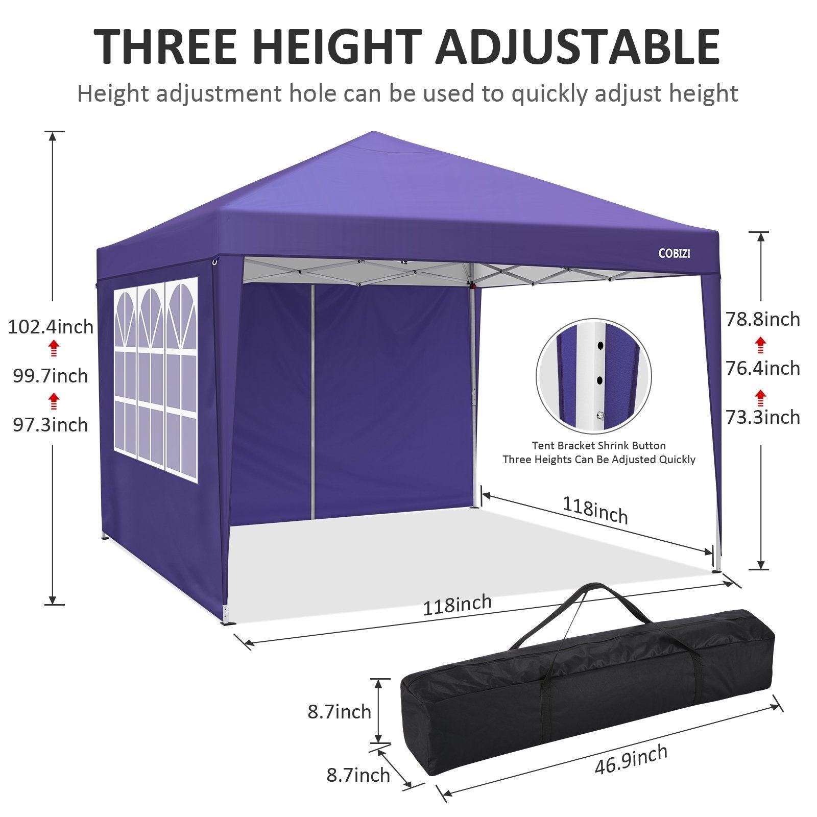 COBIZI Pop Up Canopy Shade Waterproof Tent 10'x10' with 4 Sidewalls - COBIZI