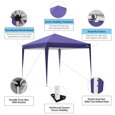 COBIZI Pop Up Canopy Shade Waterproof Tent 10'x10' with 4 Sidewalls - COBIZI