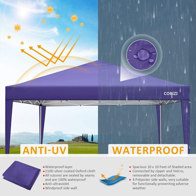 COBIZI Pop Up Canopy Shade Waterproof Tent 10'x10' with 4 Sidewalls - COBIZI
