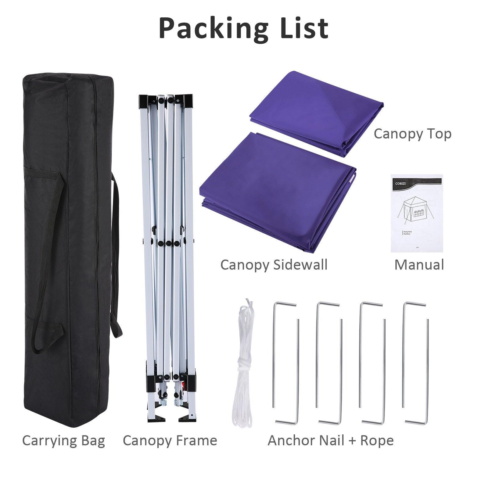 COBIZI Pop Up Canopy Shade Waterproof Tent 10'x10' with 4 Sidewalls - COBIZI