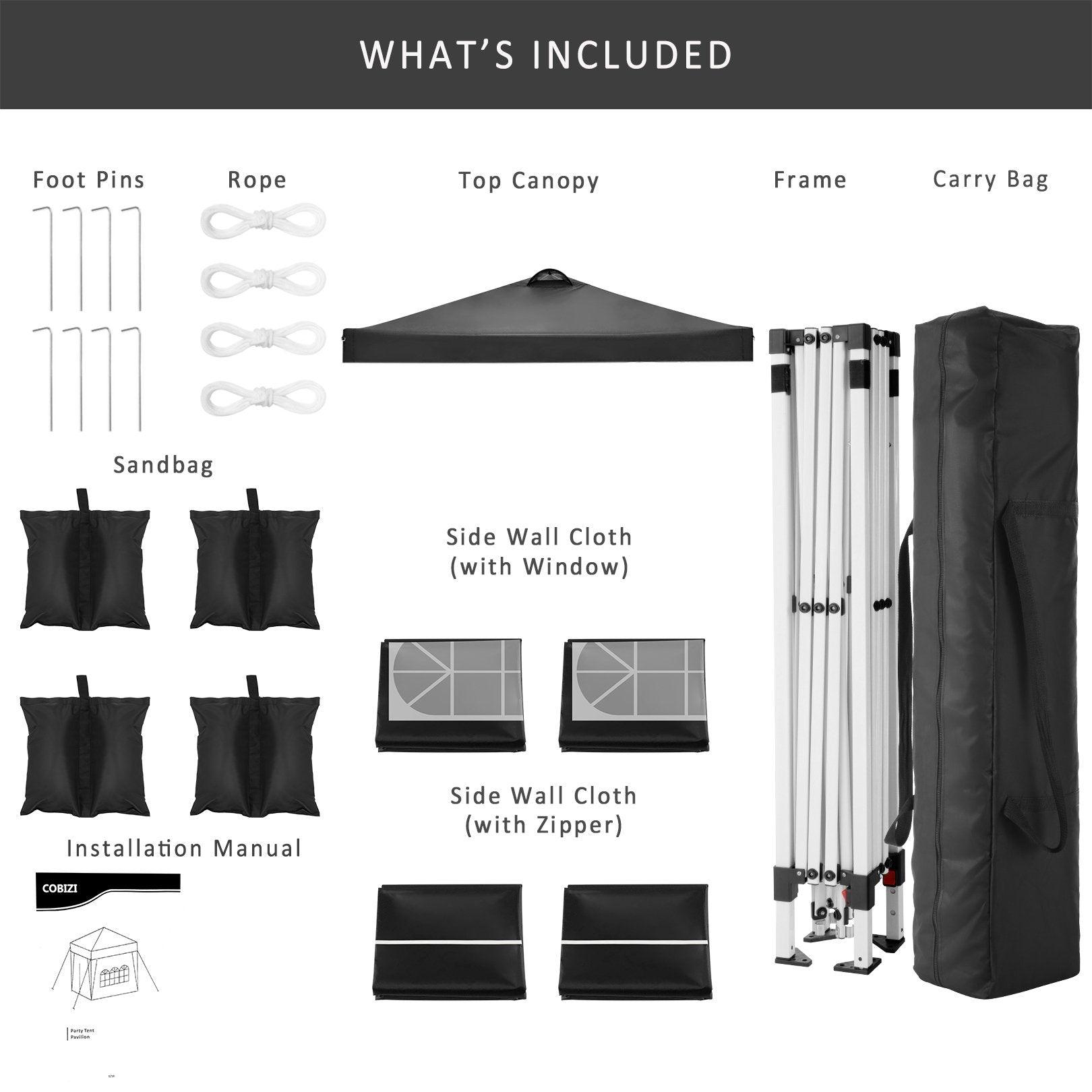 COBIZI Pop Up Canopy Shade Waterproof Tent 10'x10' With Sidewalls Vent - COBIZI
