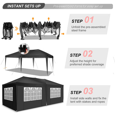 Hoteel 10x20ft Pop up Canopy, Fully Waterproof Canopy Tent with Sidewalls for Outdoor Sports, Black