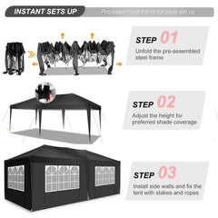 Hoteel 10x20ft Pop up Canopy, Fully Waterproof Canopy Tent with Sidewalls for Outdoor Sports, Black