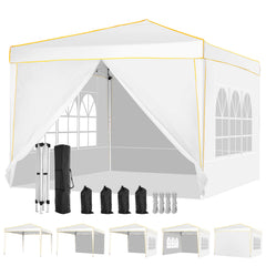 COBIZI  10'x10' Pop up Canopy Tent Commercial Instant Canopy with 4 Sidewalls & Carry Bag 4 Stakes & Ropes & Sandbags Portable Tent for Parties Beach Camping Party Event Shelter Sun Shade