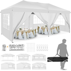 Hoteel 10x20ft Pop up Canopy, Fully Waterproof Canopy Tent with Sidewalls for Outdoor Sports, Black