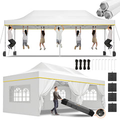 HOTEEL 13x26 Heavy Duty Pop Up Canopy,Instant Outdoor Gazebo with 6 Sidewalls, Commercial Grade Party Tent for Wedding Events, Hexagonal Frame,Black