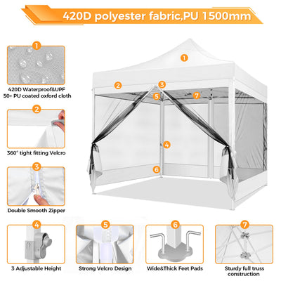COBIZI 10'x10' Heavy Duty Pop up Canopy Gazebo with Netting Screened SPC111