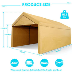 COBIZI Carport, 10'x 20' Heavy Duty Carport with Roll-up Ventilated Windows, Portable Garage with Removable Sidewalls & Doors for Car