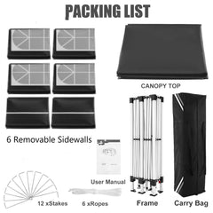 Hoteel 10x20ft Pop up Canopy, Fully Waterproof Canopy Tent with Sidewalls for Outdoor Sports, Black