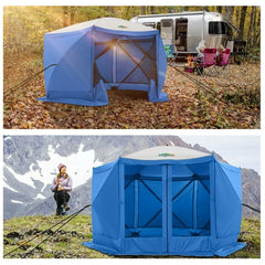HOTEEL 12x12ft Pop Up Canopy Gazebo, Outdoor Canopy Tent Screen House with 6 sidewalls and Netting for Camping, Waterproof, UV Resistant, Ez Set-up Party Tent with Carrying Bag and Ground Stakes,Blue