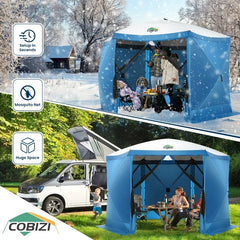 HOTEEL 12x12ft Pop Up Canopy Gazebo, Outdoor Canopy Tent Screen House with 6 sidewalls and Netting for Camping, Waterproof, UV Resistant, Ez Set-up Party Tent with Carrying Bag and Ground Stakes,Blue