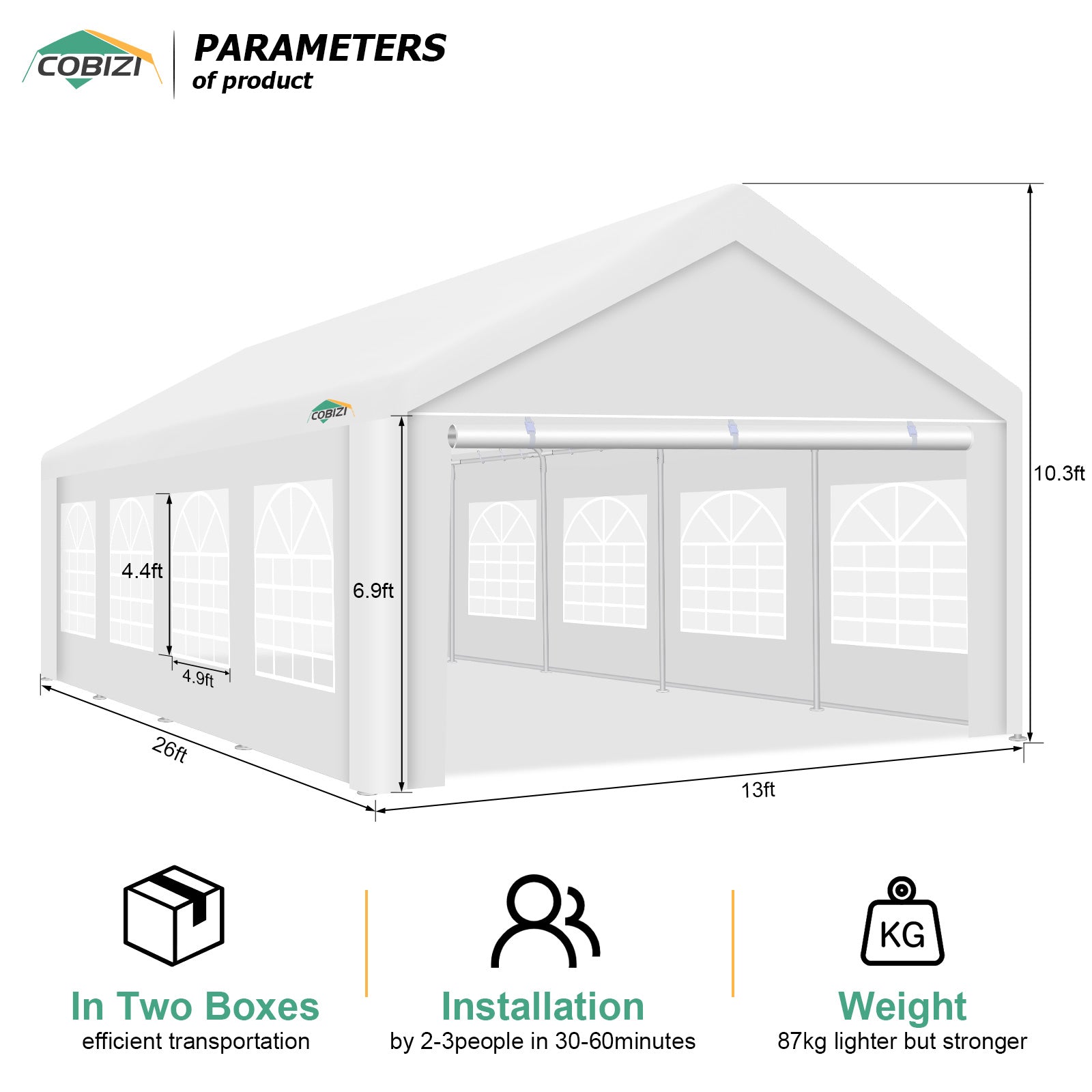 HOTEEL 13x26 Heavy Duty Party Tent, Outdoor Large Canopy Wedding Tent with Removable Sidewalls, White Event Shelter, Windproof, UV 50+, Outdoor Gazebo with Built-in Sandbags for Catering, BBQs, White