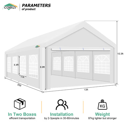HOTEEL 13x26 Heavy Duty Party Tent, Outdoor Large Canopy Wedding Tent with Removable Sidewalls, White Event Shelter, Windproof, UV 50+, Outdoor Gazebo with Built-in Sandbags for Catering, BBQs, White