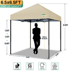 COBIZI 6.5x6.5 FT Pop up Canopy, Waterproof Commercial Canopy Tent,Outdoor Garden Gazebo, with Carry Bag