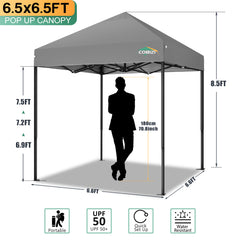 COBIZI 6.5x6.5 FT Pop up Canopy, Waterproof Commercial Canopy Tent,Outdoor Garden Gazebo, with Carry Bag
