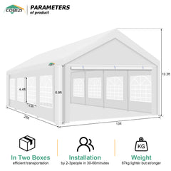 HOTEEL 13x26 Heavy Duty Party Tent, Outdoor Large Canopy Wedding Tent with Removable Sidewalls, White Event Shelter, Windproof, UV 50+, Outdoor Gazebo with Built-in Sandbags for Catering, BBQs, White