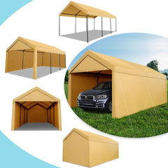 YUEBO Carport, 10'x 20' Heavy Duty Carport with Roll-up Ventilated Windows, Portable Garage with Removable Sidewalls & Doors for Car, Truck, Boat, Car Canopy with All-Season Tarp, Yellow