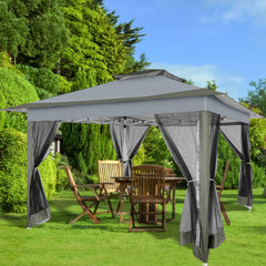 HOTEEL 12x12 Outdoor Pop-up Gazebo Canopy with Mosquito Netting 2-Tiered Vented Top 3 Adjustable Height for Backyard, Garden, Lawn,Light Grey