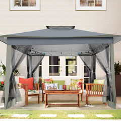 HOTEEL 12x12 Outdoor Pop-up Gazebo Canopy with Mosquito Netting 2-Tiered Vented Top 3 Adjustable Height for Backyard, Garden, Lawn,Light Grey