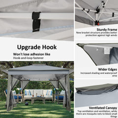 HOTEEL 12x12 Outdoor Pop-up Gazebo Canopy with Mosquito Netting 2-Tiered Vented Top 3 Adjustable Height for Backyard, Garden, Lawn,Light Grey