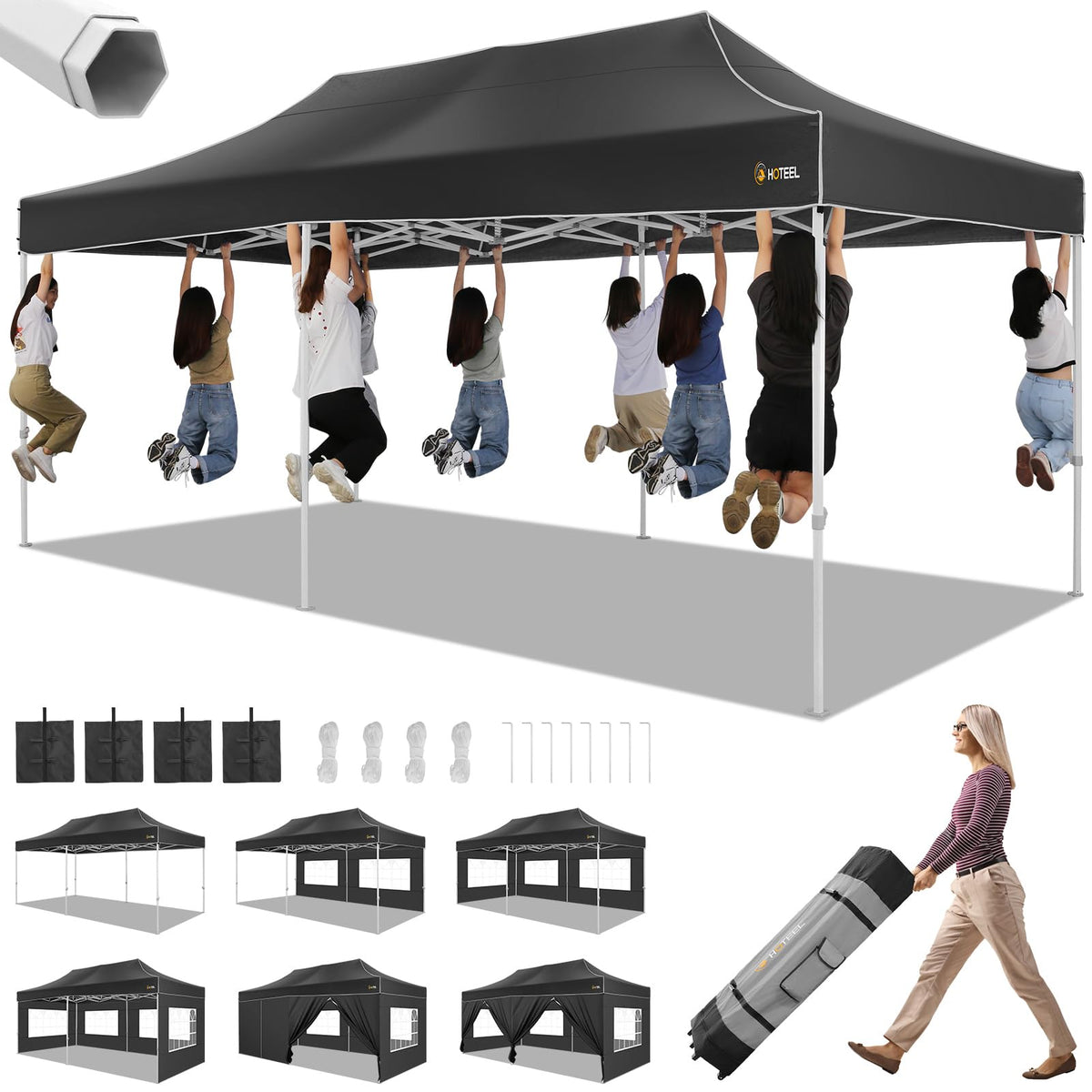 HOTEEL 10‘x20’ Pop up Canopy with 6 Removable Sidewalls Heavy Duty Party Tent Outdoor Event Gazebo Frame Thickened Commercial Canopy Tents