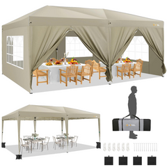 HOTEEL 10x20 Pop Up Canopy with Sidewalls, Easy Up Canopy Tent with Carry Bag, Outdoor Canopies with 4 Sandbags, Large Tents for Outdoor Events, Wedding, Backyard, Commercial, Black