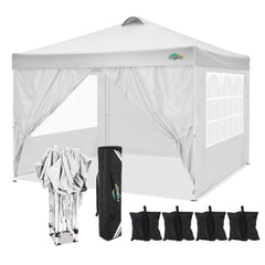 COBlZI 10'x10' Ez Pop Up Canopy Tent with 4 Sidewalls,Commercial Instant Gazebo Tents with 4 Sand Bags & 8 Stakes,Outdoor Patio Canopy for Parties,Backyard（Green）