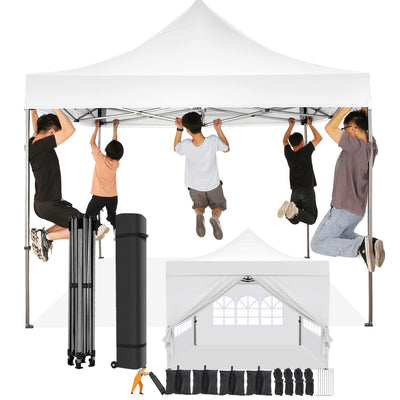 HOTEEL 10x10 Pop Up Canopy with 4 Sidewall,Heavy Duty Canopy UPF 50+ All Season Wind Waterproof Commercial Outdoor Wedding Party Tents for Parties Canopy Gazebo with Roller Bag(10 x 10 ft Black)
