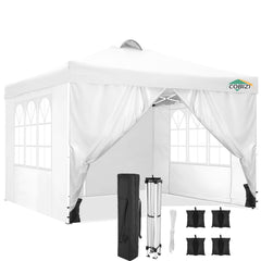 COBIZI Canopy 10'x10' Waterproof Pop up Canopy Tent with 4 Sidewalls Outdoor Event Shelter Tent for Parties Sun Shade Party Commercial Canopy