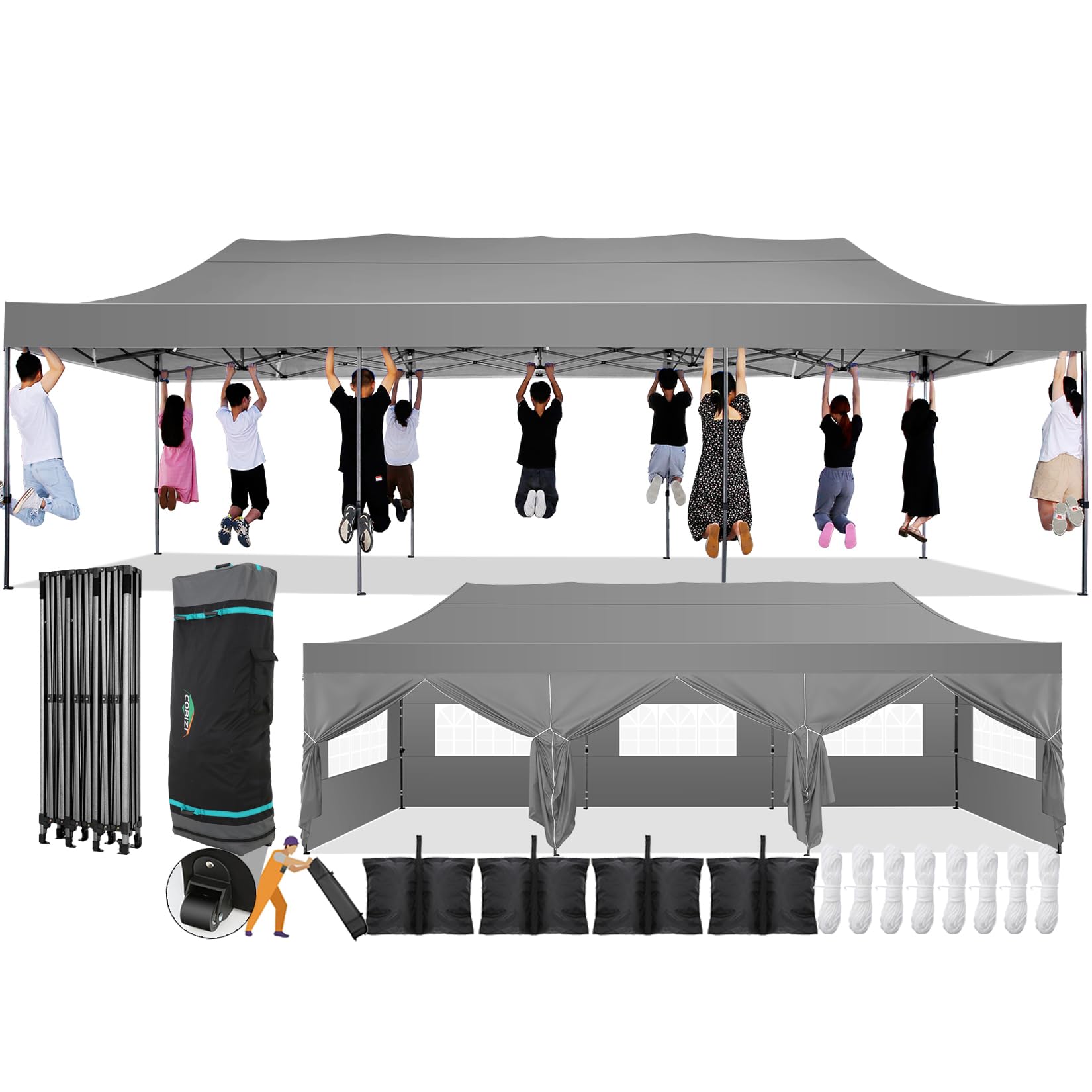 COBIZI 10'x30' Pop Up Canopy with 8 Sidewall, Heavy Duty Canopy UPF 50+ All Season Wind Waterproof Commercial Outdoor Wedding Party Tents