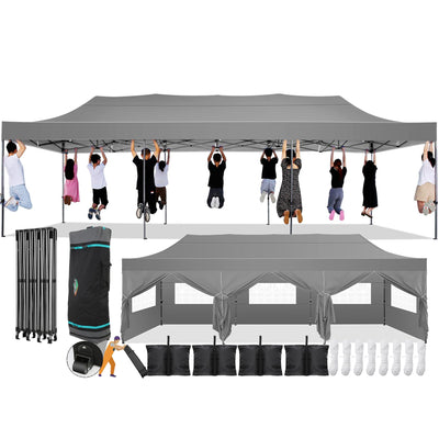 COBIZI 10'x30' Pop Up Canopy with 8 Sidewall, Heavy Duty Canopy UPF 50+ All Season Wind Waterproof Commercial Outdoor Wedding Party Tents