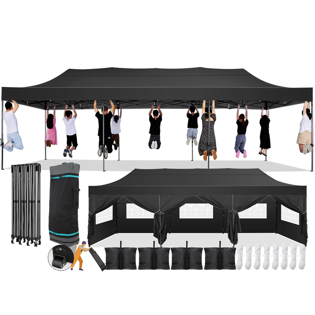 COBIZI 10'x30' Pop Up Canopy with 8 Sidewall, Heavy Duty Canopy UPF 50+ All Season Wind Waterproof Commercial Outdoor Wedding Party Tents
