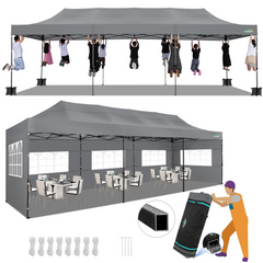 HOTEEL 10x30 Heavy Duty Canopy with 8 sidewalls, Outdoor Tents for Parties,Wedding,Commercial ,Pop Up Tent with Roller Bag,Black