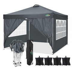 COBlZI 10'x10' Ez Pop Up Canopy Tent with 4 Sidewalls,Commercial Instant Gazebo Tents with 4 Sand Bags & 8 Stakes,Outdoor Patio Canopy for Parties,Backyard（Green）