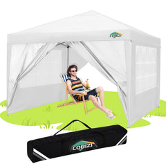 COBIZI 10x10ft Pop up Canopy Tent with 4 Sidewalls, Easy up Outdoor Waterproof Camping Tent,for Parties,Picnic, Blue