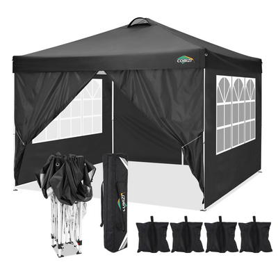 COBlZI 10'x10' Ez Pop Up Canopy Tent with 4 Sidewalls,Commercial Instant Gazebo Tents with 4 Sand Bags & 8 Stakes,Outdoor Patio Canopy for Parties,Backyard£¨Green£©