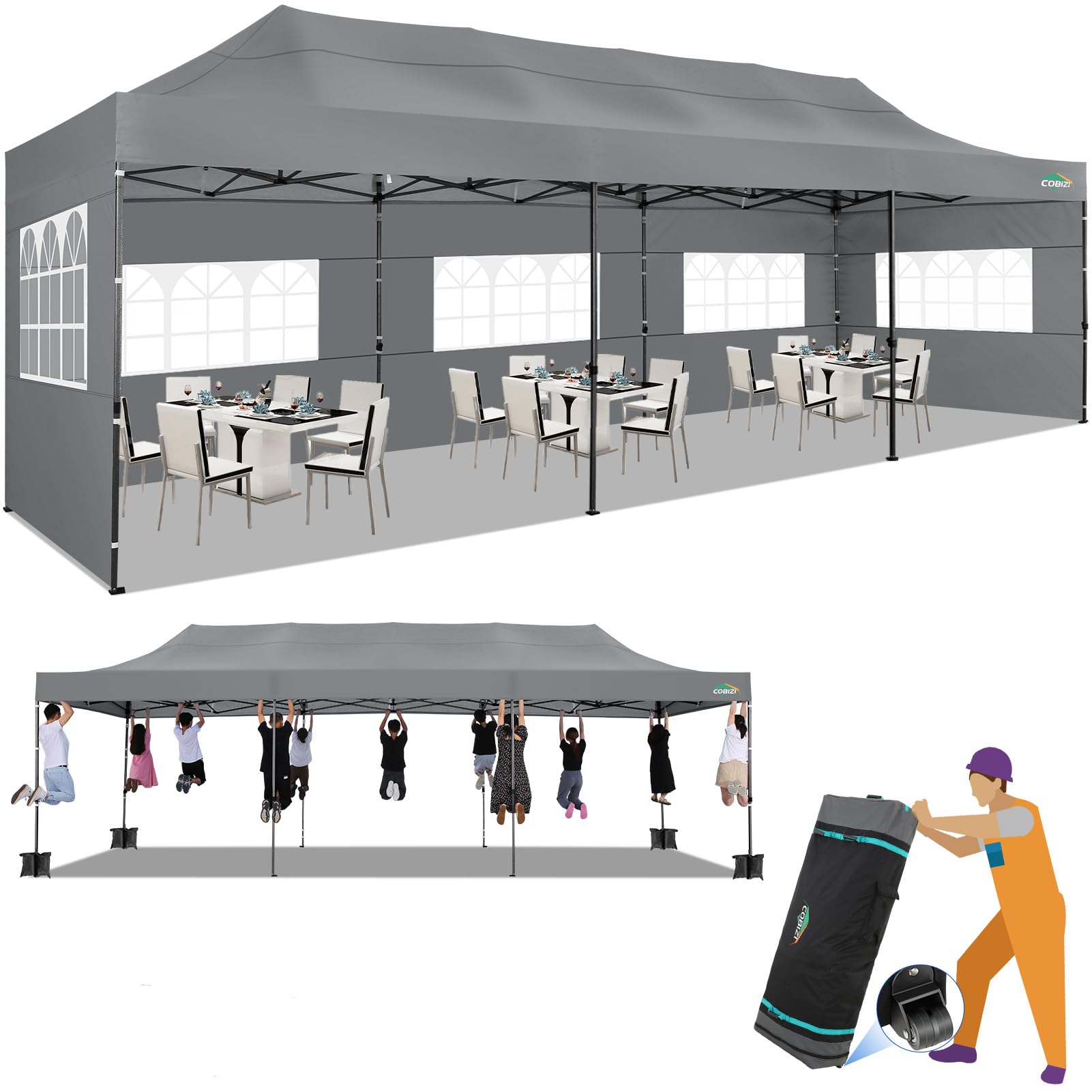 COBIZI 10'x30' Canopy Heavy Duty Pop Up Canopy Tent Outdoor Gazebo Shelter Large Tent for Party Camping