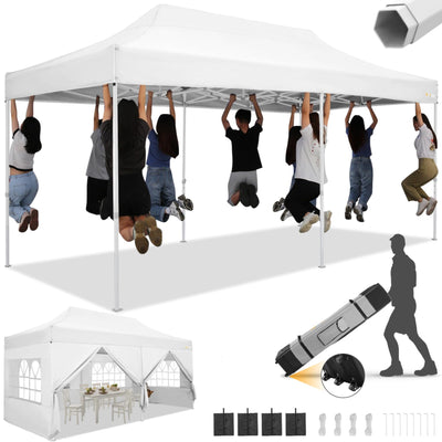 HOTEEL Tents for Parties, 10x20 Pop Up Canopy Tent Heavy Duty with 6 Sidewalls, Commercial Outdoor Canopy Tents for Event Wedding