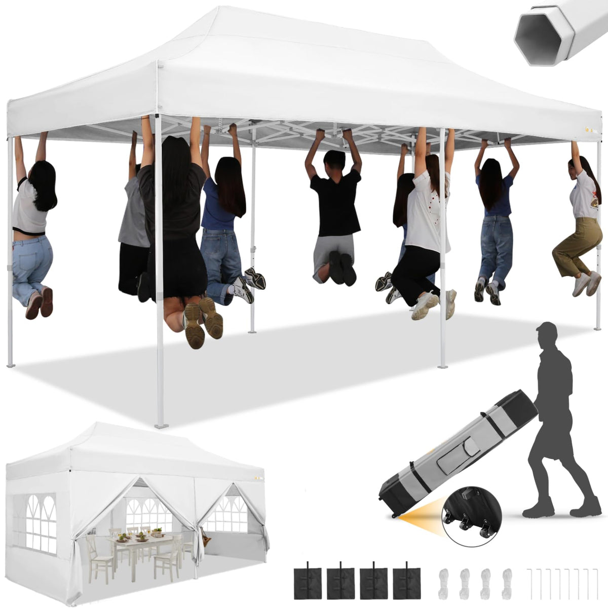 HOTEEL Tents for Parties, 10x20 Pop Up Canopy Tent Heavy Duty with 6 Sidewalls, Commercial Outdoor Canopy Tents for Event Wedding