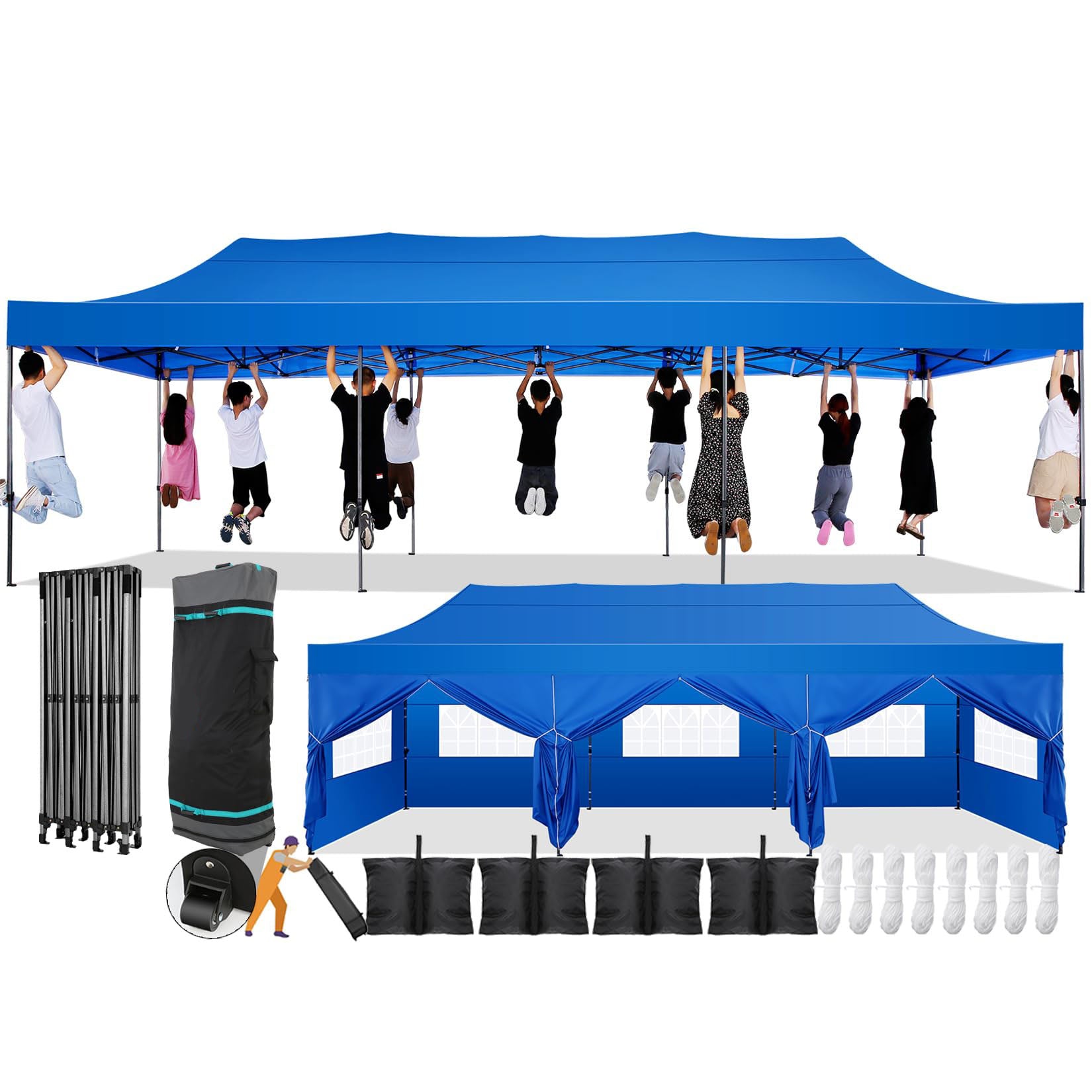 COBIZI 10'x30' Pop Up Canopy with 8 Sidewall, Heavy Duty Canopy UPF 50+ All Season Wind Waterproof Commercial Outdoor Wedding Party Tents