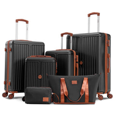 HOTEEL 16/20/24/28" Luggage 6-piece Set, ABS+PC Hardshell Carry on Luggage Set with TSA Lock & Spinner Wheels, Travel Suit Cases with Toiletry Bag+Duffel Bag for Men Women