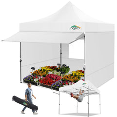 COBIZI 10'x10' Pop Up Canopy Tent with Awning & Sidewalls, Commercial Canopy Tents Instant Waterproof, UPF 50+ Sun Shade for Outdoor, Parties, Markets (White)