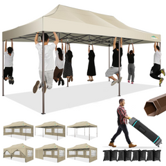 COBIZI 10x20 Pop Up Canopy Tent Heavy Duty with 6 Removable Sidewalls, Commercial Heavy Duty Pop Up Tent for Parties All Weather Waterproof and UV 50+ Wedding Tent with Roller Bag(Legs Upgraded)