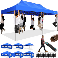 COBIZI 10x20 Pop Up Canopy Tent Heavy Duty with 6 Removable Sidewalls, Commercial Heavy Duty Pop Up Tent for Parties All Weather Waterproof and UV 50+ Wedding Tent with Roller Bag(Legs Upgraded)