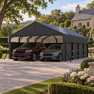 COBIZI 20'x20'  Large Metal Carport with Removable Fabric Sidewalls, SPC327