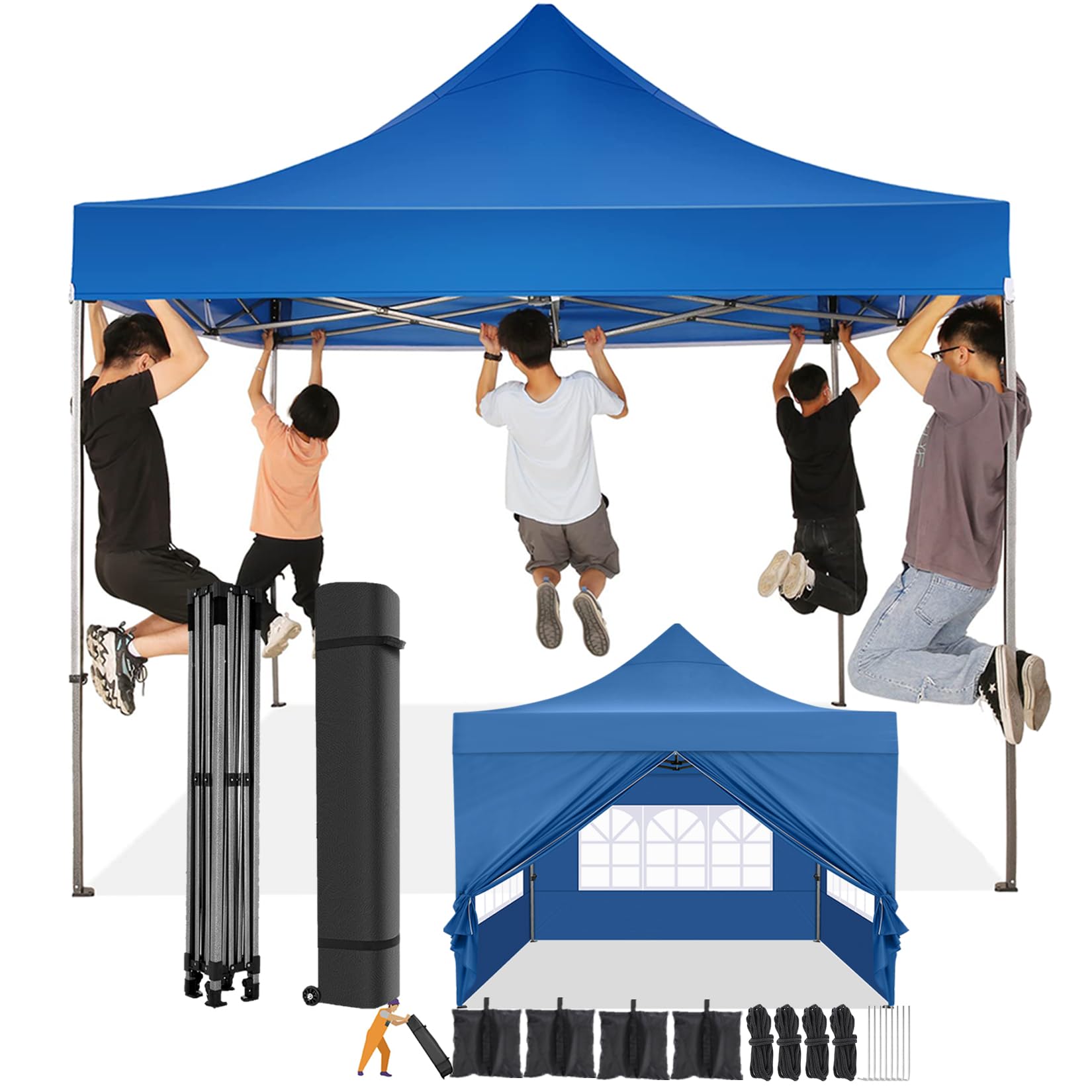 HOTEEL 10x10 Pop Up Canopy with 4 Sidewall,Heavy Duty Canopy UPF 50+ All Season Wind Waterproof Commercial Outdoor Wedding Party Tents for Parties Canopy Gazebo with Roller Bag(10 x 10 ft Black)
