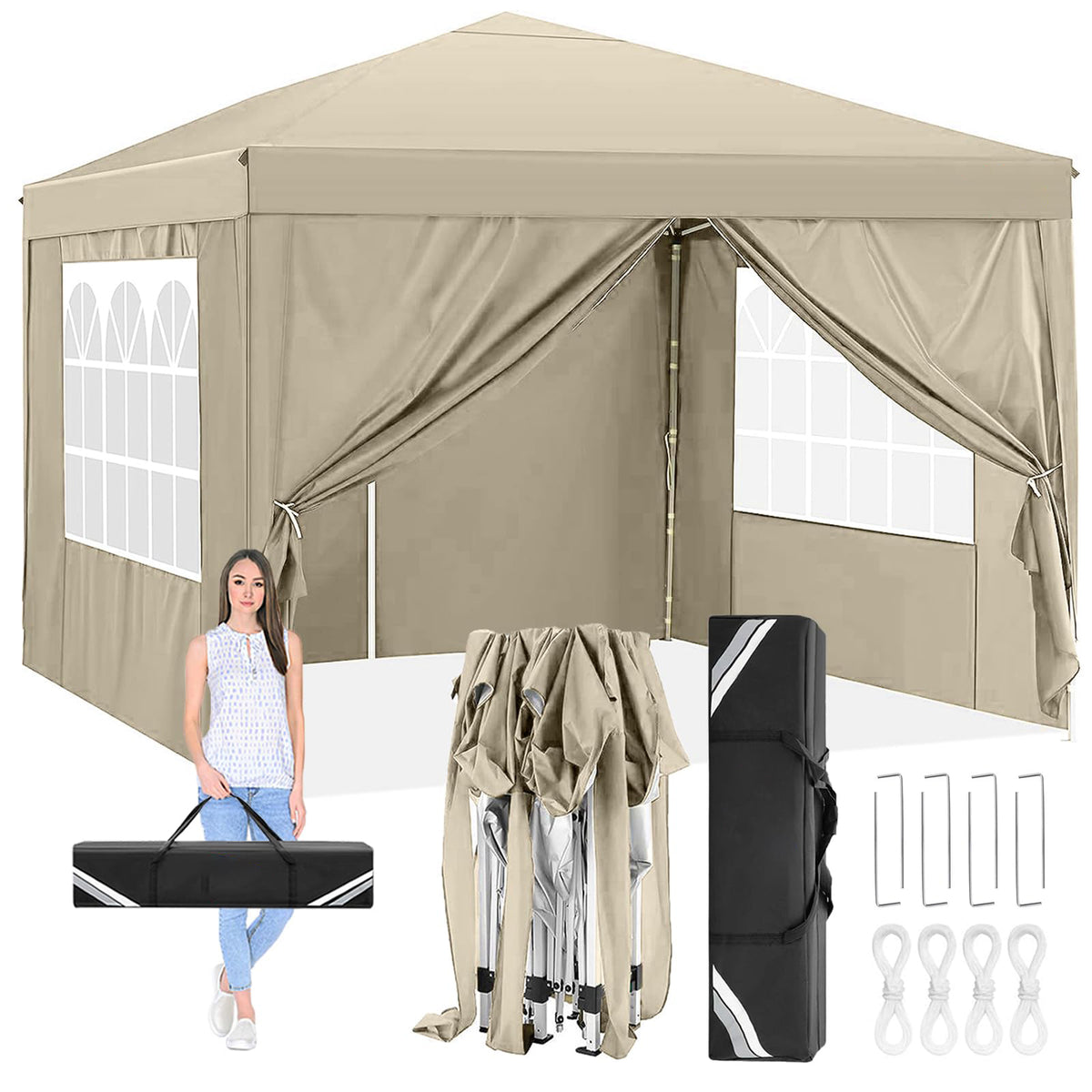 Hoteel 10'x 10' Pop up Canopy Straight Legs Instant Canopy for Outside Party Camping Canopy with 4 Removable Sidewalls