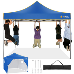 HOTEEL Pop Up 10x10 Canopy Tent, Outdoor Heavy Duty Vendor Tent with Sidewalls,Easy Up Canopy with Mesh Window,UPF 50+, White